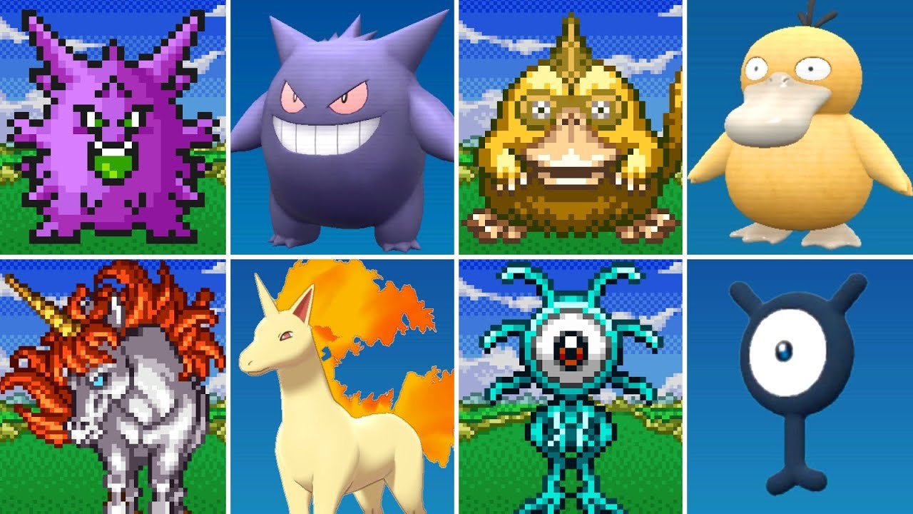 Pixel-art purple spiky monster with a wide green mouth on a grassy background (cartoon character). Animated/dragon-like ghost style.